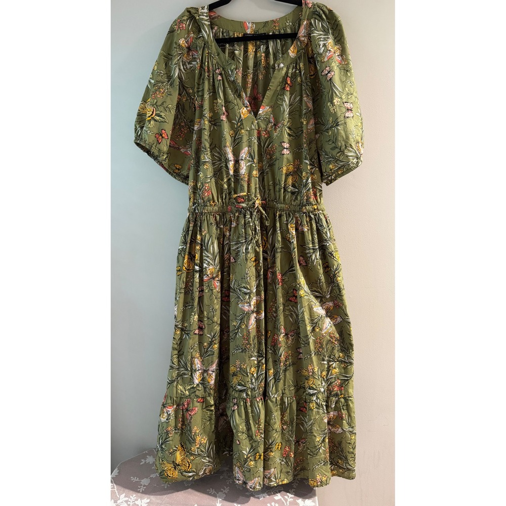 Lane Bryant Butterfly Floral Midi Dress Womens 22 Green Excellent Cotton Boho